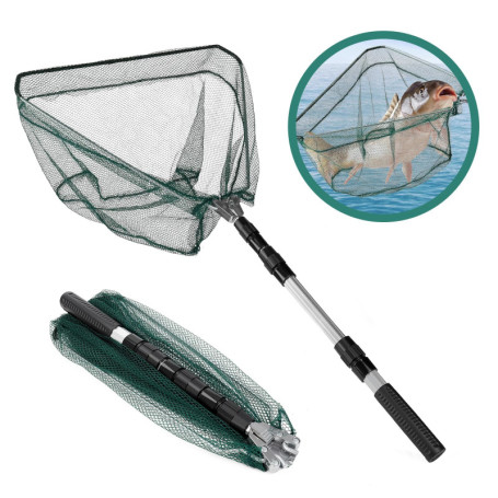 FoiiLiio Épuisette de Pêche Pliable,Epuisette Peche Truite Télescopique 130cm avec Une Longue Poignée Réglable,Épuisette Peche C