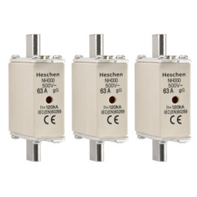 Heschen NH Fuse Link NH000 63A gG, Indicateur Avant, Détecteur Combiné, Lot de 3