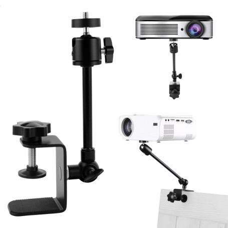 mimzemamz Support Videoprojecteur pour Cadre de Lit, C-Pince Support Projecteur Réglable Rotation, Desk Bedside Support en Métal
