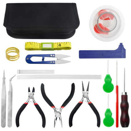 XLX Kit de réparation de 24 pièces avec pince multifonctionnelle et fil de perles pour bijoux Bouddha perles noyer olive