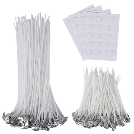 Mèches de Bougies Kit de Fabrication de Bougie Mèches Pré Ciré avec Mèche Autocollants Support Mèche Bricolage 212 Pièces