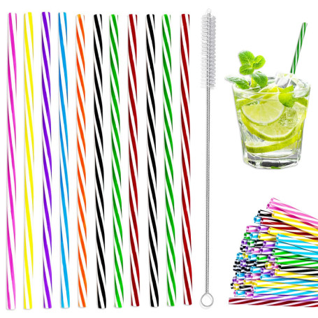 Paille Reutilisable - 60 Pailles Réutilisables en Plastique et 1 Brosse de Nettoyage - Paille Plastique pour Gourde et Enfants -