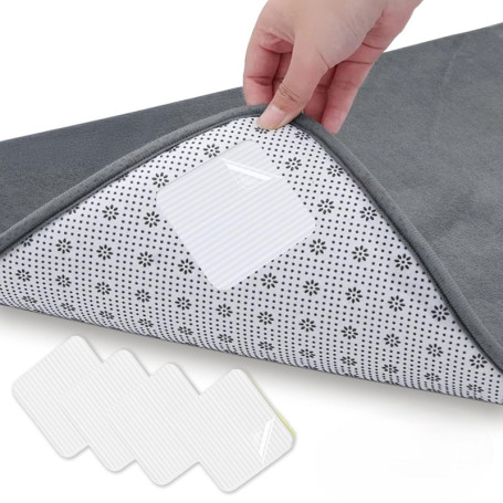Gicctyble 4 Pièces Patins Antidérapants pour Tapis, Fixation Forte avec Technologie sous Vide – Réutilisables, Ultra-Fins et Inv