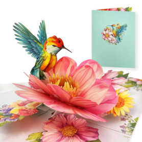 Carte Anniversaire Femme, Hummingbird Sunflower - Carte d'anniversaire pop-up, 3D Romantique Carte Anniversaire, Carte de vœux s