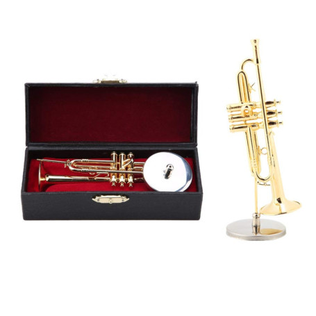 Hztyyier Miniature Trompette Réplique Instrument de Musique Delicated Mini Instrument Plaqué avec Étui Gifts