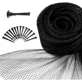 Filet de protection contre les oiseaux - Maille fine - 15 x 15 m - Noir - Résistant aux intempéries et aux UV - Noir