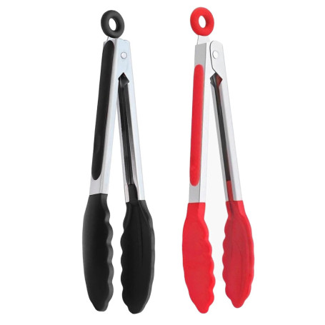 PHYTONICS 2PC Pince Cuisine Silicone,Pince de Cuisine,Pince Cuisine Inox,Pince Alimentaire,Pince Barbecue,avec Poignée Silicone 