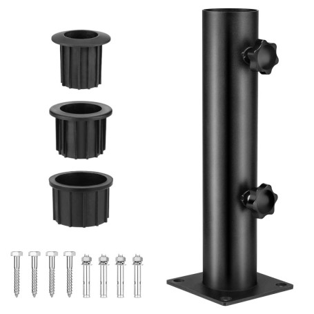 BORDEAG Pied Parasol, Support De Parasol Extérieu, Support De Parasol Réglable, Support Parasol Metal Réglable avec 3 Anneaux De