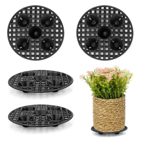 EASYKEENECOM 4 Pcs élévateurs Pot Fleurs Maille Pad - Tapis Ronde De Drainage en Plastique pour Intérieur Terrasse Bonsai Extéri