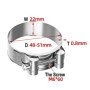 Lot de 2 colliers de serrage à boulon articulé en acier inoxydable 48-51 mm - Collier de serrage robuste pour tuyau d'échappemen