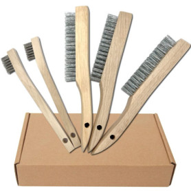NICAVKIT Lot de 5 brosses à fil manuel avec manche en bois, 3 grandes brosses en acier inoxydable de 250 mm, 2 petites brosses e