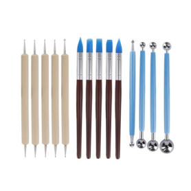 Jieddey Kit d'outils Poterie Sculpture,14 PCS Outils Poterie 5 Outils de Pointage en Bois+5 Outils de Modélisation d'argile en C
