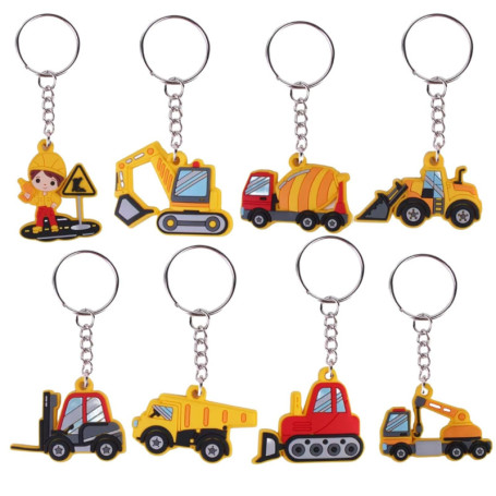 LiJuanWang Porte-clés Véhicules de Construction,8 pièces Porte Clef Enfant D'Ingénierie Cadeaux Enfants Thème Chantier en PVC,po