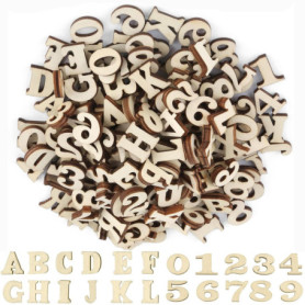 Wxinsheng 200 Pièces Lettres en Bois et Chiffres en Bois (A-Z + 0-9),Bois Naturel pour Bricolage,Décoration Mariage et Apprentis