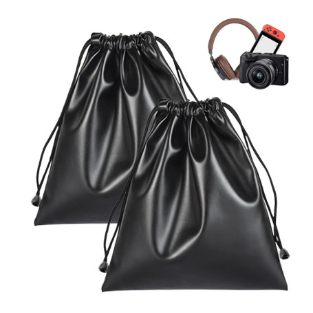 TIMJJG 2 pièces étui en cuir PU noir rectangulaire 20x22 cm avec cordon de serrage pour activités de plein air et utilisation qu