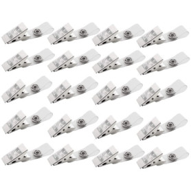 20 pièces Clips de badge en métal, clips de badge en métal avec sangles en PVC transparent pour cartes d'identité et porte-badge
