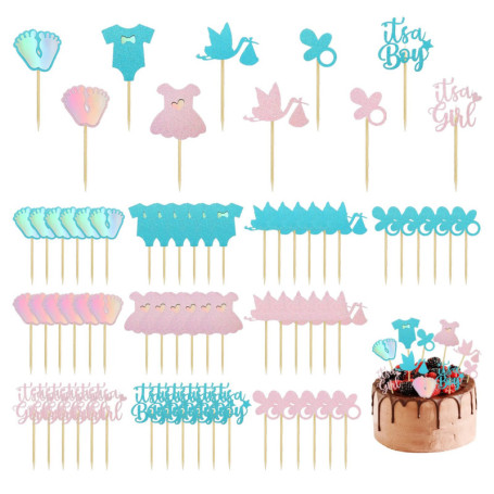 60 Pièces D'Inserts À Gâteau, Inserts De Gâteau Pour Garçon Et Fille, Inserts De Gâteau À Paillettes, Inserts Révélateurs De Gen