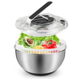 Pfloge Essoreuse À Salade en Acier Inoxydable 4,5L, Saladier avec Couvercle Et Base Antidérapante, Essoreuse À Salade INOX Idéal