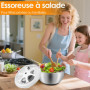 Pfloge Essoreuse À Salade en Acier Inoxydable 4,5L, Saladier avec Couvercle Et Base Antidérapante, Essoreuse À Salade INOX Idéal