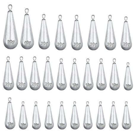 Roosea 28 PCS Poids de Pêche Sinker Plomb de Peche Plomb Drop Shot Plombs de Poids Plomb Peche Carpe Plombs de Pêche pour la Pêc