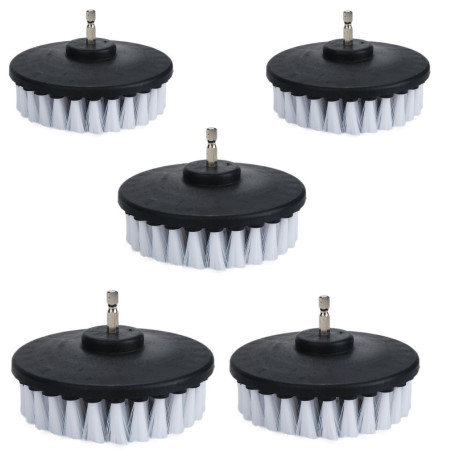 Lot de 5 brosses à récurer électriques à poils souples blancs de 10,2 cm pour nettoyer voiture, bateau, siège, tapis, tapisserie