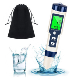 Testeur pH 5 en 1 avec compensation température, mesure pH, TDS, EC, salinité, température, affichage LCD, pour eau potable et p