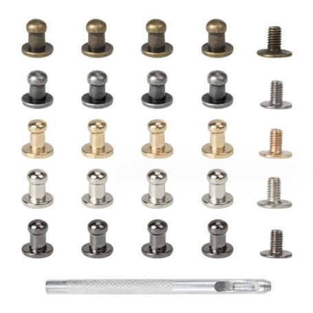 CLKE 100 Pcs Rivets pour Cuir en Métal, Rivet à Visser,Bouton de Col à Vis,Avec Pince Perforatrice,Outils de Fixation et Réparat