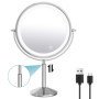 TUSHENGTU 9" Miroir de Maquillage grossissant x 10 avec lumière LED Rechargeable, Hauteur réglable de, Miroir de Rasage sur Pied