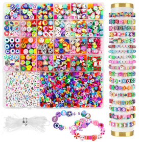 2300pcs Perles pour Bracelet, Kit Bracelet Perle, Perles Enfant pour Bijoux, Fruits, Fleurs, Smiley, DIY Artisanat d'art, Cadeau