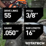 Chaîne de tronçonneuse Rotatech - 40,6 cm - Avec guide - Pour STIHL MS180