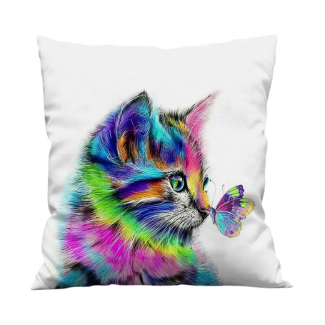 DHSBGWSX 1 housse de coussin décorative pour chat, 45 x 45 cm, multicolore avec motif de chat, pour décoration de la maison