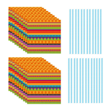 Lot de 20 serviettes en papier mexicain à rayures colorées, 25 pailles, décorations de fête d'anniversaire pour adultes, serviet