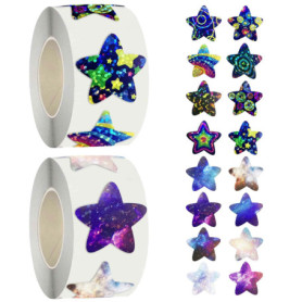 Lot de 2 rouleaux d'autocollants étoiles à paillettes pour enfants, autocollants de récompense en forme d'étoile, autocollants r