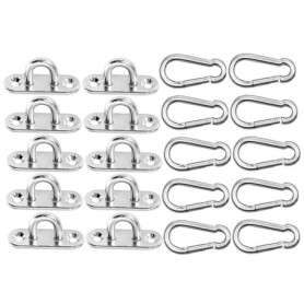 10 Pièces Plaque à œil en acier Inoxydable et 10 Mousquetons Ancrage Mural Crochets de Plafond Convient pour le Camping, l'auven