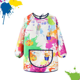 POPAPIE Tablier Peinture Enfant Blouse Peinture Enfant Manches Longues Imperméable Tablier Enfant avec Poche Graffiti Tablier de