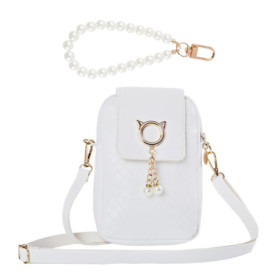 1 Poche De Téléphone Mobile Blanc Et 1 Pendentif, Poche Pour Femmes À La Mode, Portefeuille En Cuir Pu, Chaîne De Suspension De 