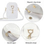 1 Poche De Téléphone Mobile Blanc Et 1 Pendentif, Poche Pour Femmes À La Mode, Portefeuille En Cuir Pu, Chaîne De Suspension De 