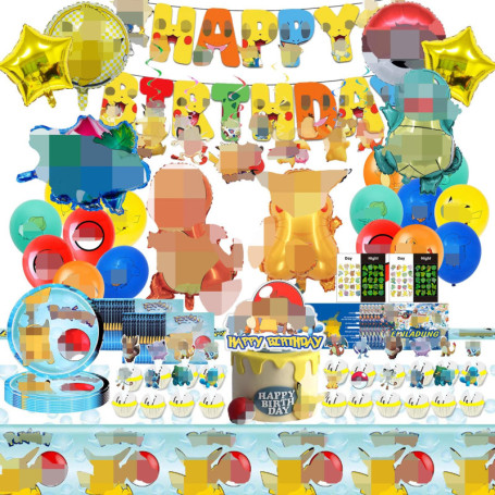 Lot de 100 décorations d'anniversaire pour enfants, avec ballons, nappe, autocollants de tatouage, décoration de gâteau, bannièr