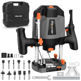 Affleureuse Défonceuse a Bois 1200W, Fexrror Affleureuse avec 30000 RPM, 7 Vitesses, Set de 12 Fraises, Port de Poussière, Suppo