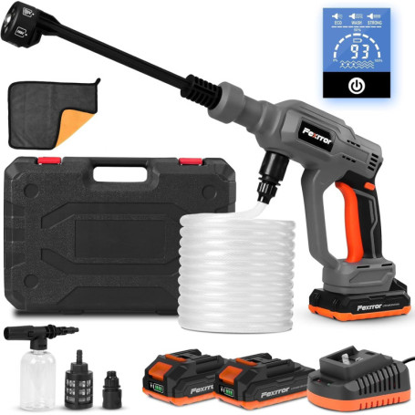 Fexrror Nettoyeur Haute Pression sans Fil, Nettoyeur Haute Pression avec Buse 6 en 1, 2 x 2000mAh Batteries, Pulvérisateur de Mo