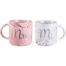 Greneric Mr and Mrs mugs tasses à café en céramique marbrées à motifs dorés, parfaites pour le thé et l'eau, 400 ml, 2 pièces, c