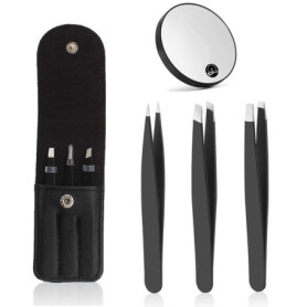 3pcs pinces à épiler et miroir grossissant 10x - pince à épiler de précision en acier inoxydable pour sourcils, poils incarnés, 