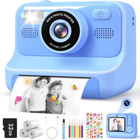 Subtail Appareil Photo Instantané Enfant - 2.4 Écran Appareil Photo Numérique Enfant avec Mode Selfie et Carte 32GB et Papier d'