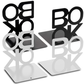 DUBUOZA 4 Pièces Serre-Livres Métal Antidérapant Noir Blanc Serre Livre pour Les Enfants,Les Bureaux,Les Salles D'étude,Les écol