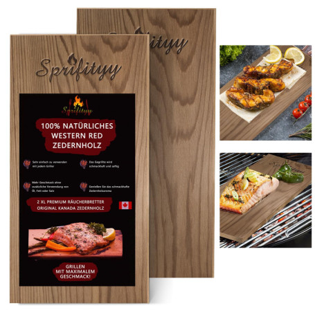 Sprifityy 2 Pièces Planches à Fumer en Bois de Cèdre Rouge - Bois 100% Naturel,Planches Grillade Barbecues,Durable et réutilisab