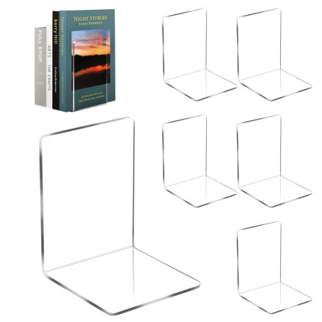 Auauraintt Lot de 6 Serre Livres en Acrylique Transparent, Serre-Livres Transparents, avec 24 Tapis en Silicone antidérapants, C