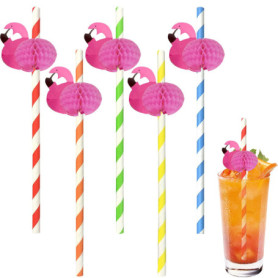 CHIHOLEN Lot de 50 pailles à cocktail, en papier, décoratives, motif flamant rose 3D, biodégradables, pour boissons froides, déc