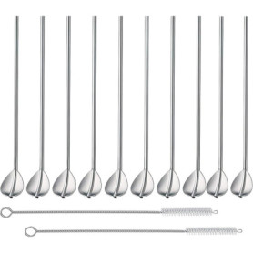 Zosenyer 10 Pièces Cuillère Paille Inox, 2 en 1 Paille Granité avec 2 Brosses de Nettoyage, Paille Reutilisable Écologiques pour