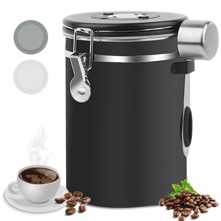 Boîte à Café Hermétique en acier Inoxydable,Acier Inox 1800 ml Capacité,Récipient avec Cadran de Date et Cuillère Doseuse Gratui