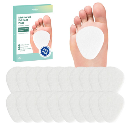 Welnove Lot de 20 coussinets métatarsiens pour soulager la douleur - Pour homme et femme - Coussinets adhésifs en feutre en mous